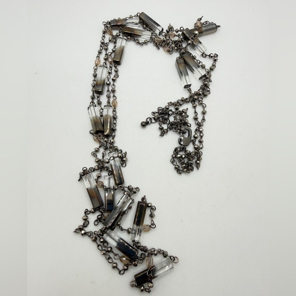 39" double stranded glass beaded and gunmetal‎ tone, long necklace!